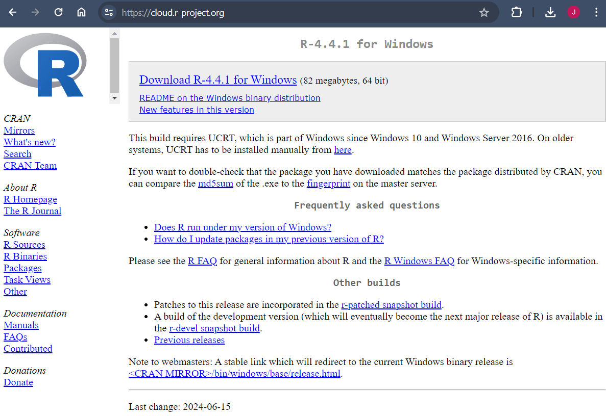 Imagen de la página de descarga de R