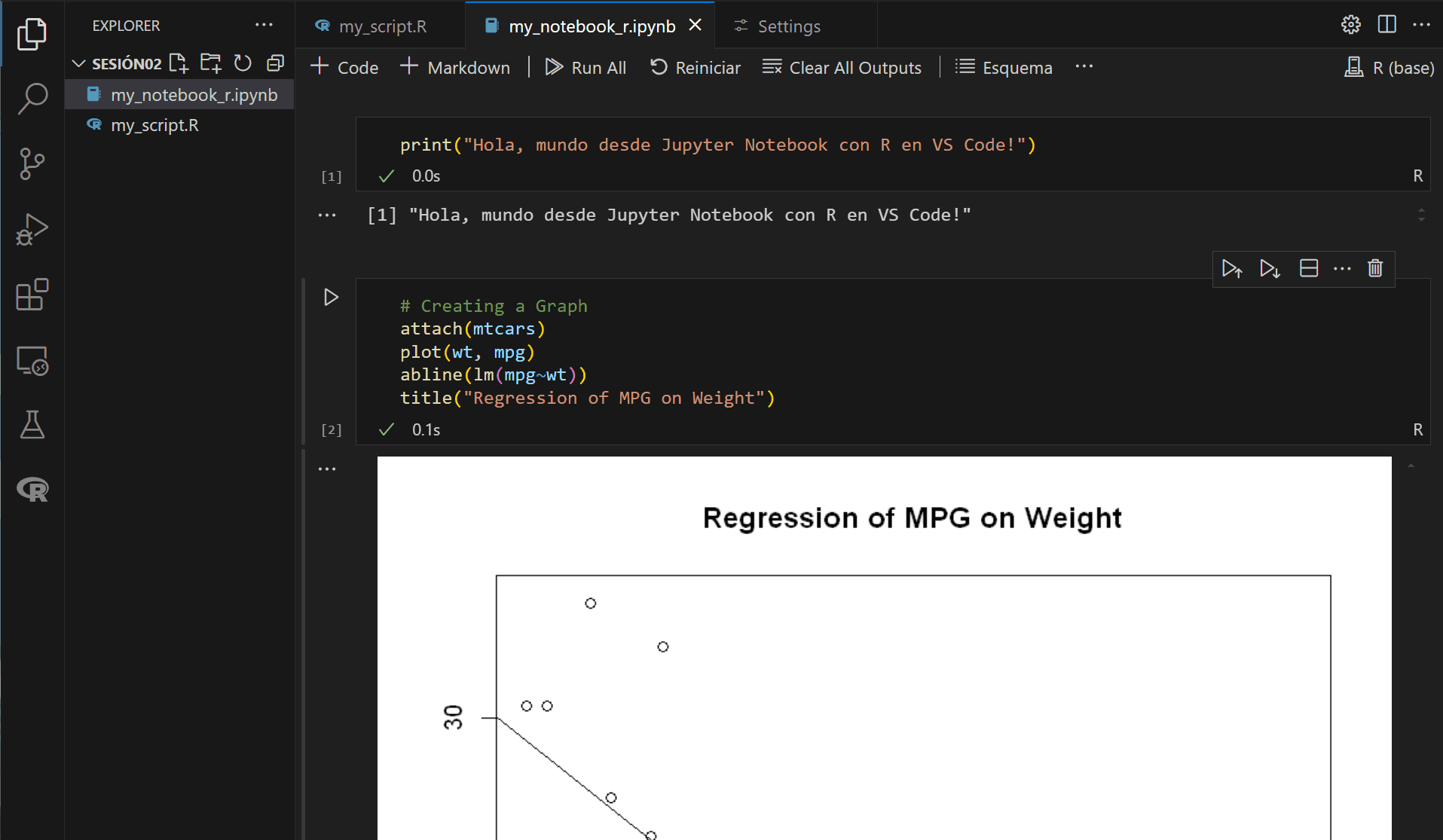 Imagen de una celda de Jupyter Notebook con el código de ejemplo ejecutado